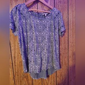 LUCKY BRAND Zip Back Boho Short Sleeve Blouse - Large